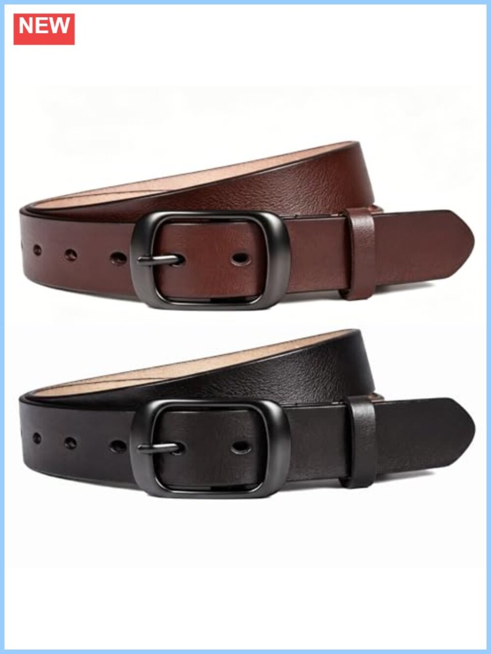 Genuine Split Cowhide Leather Belt Set Pin Buckle 2-Pack Adjustable Women's